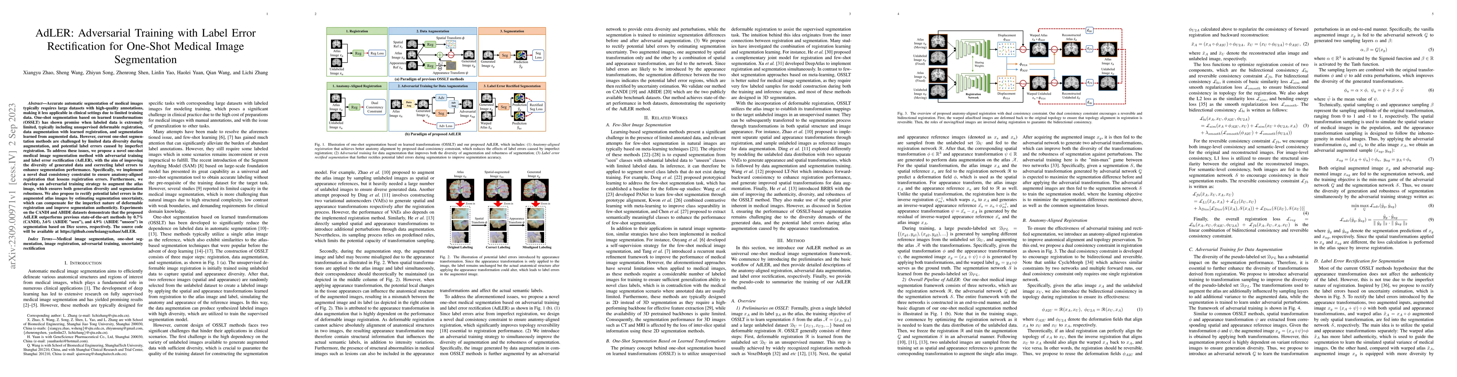 Thumbnail for AdLER: Adversarial Training with Label Error Rectification for One-Shot
  Medical Image Segmentation