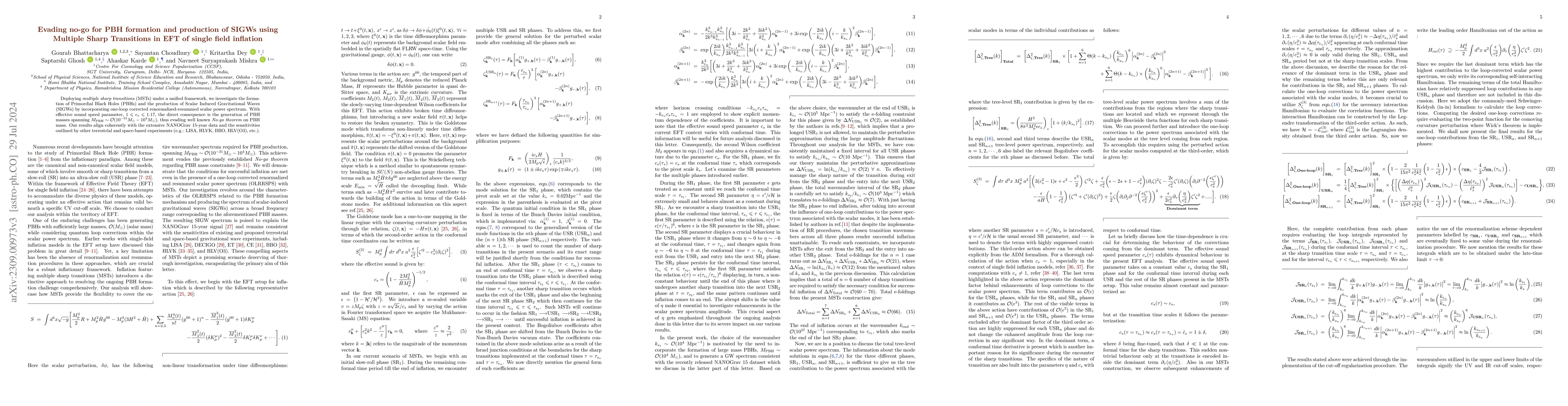 Thumbnail for Evading no-go for PBH formation and production of SIGWs using Multiple
  Sharp Transitions in EFT of single field inflation