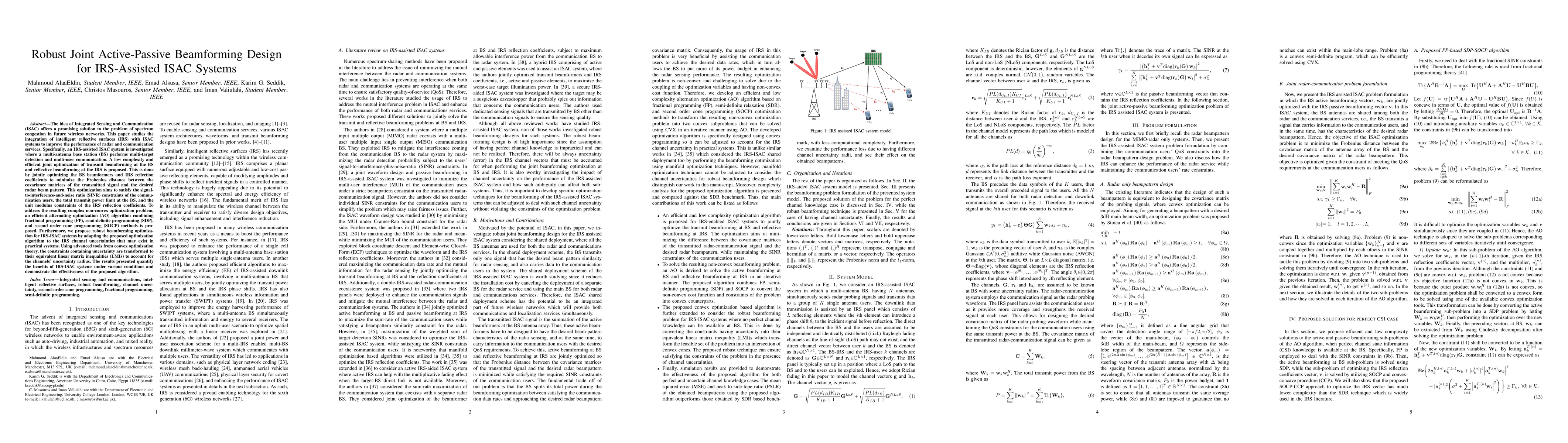Thumbnail for Robust Joint Active-Passive Beamforming Design for IRS-Assisted ISAC
  Systems