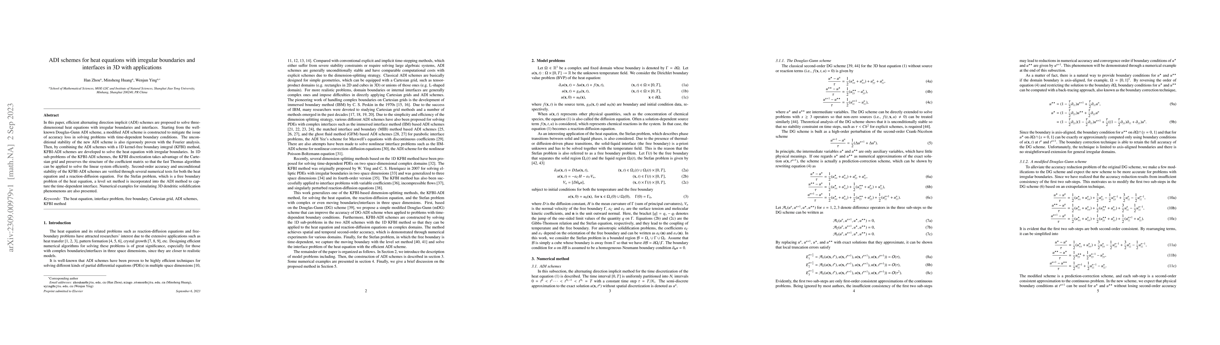 Thumbnail for ADI schemes for heat equations with irregular boundaries and interfaces
  in 3D with applications