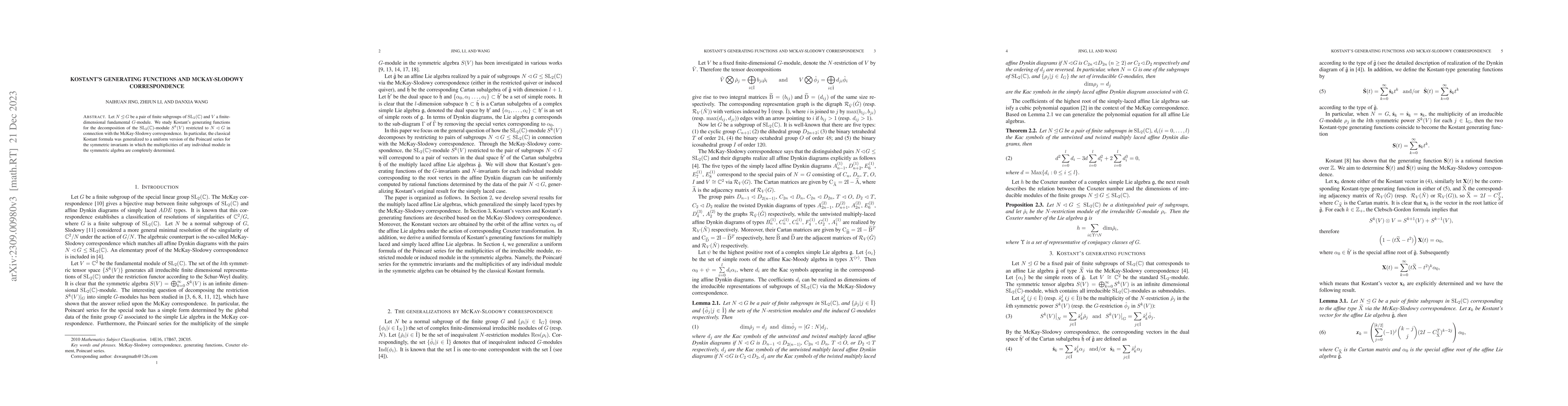 Thumbnail for Kostant's generating functions and McKay-Slodowy correspondence