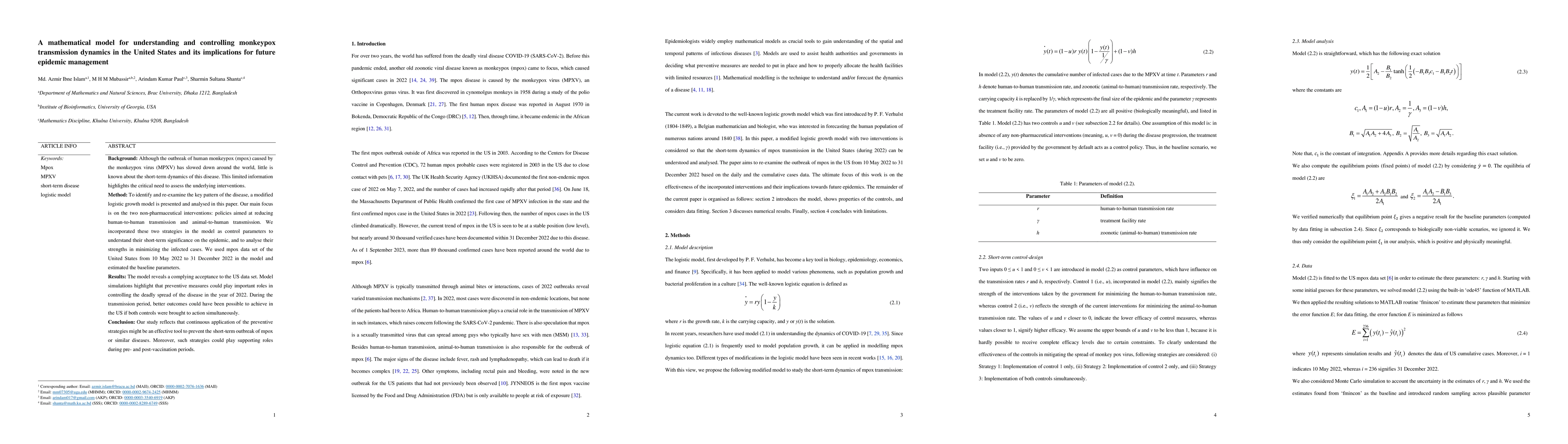 Thumbnail for A mathematical model for understanding and controlling monkeypox
  transmission dynamics in the United States and its implications for future
  epidemic management