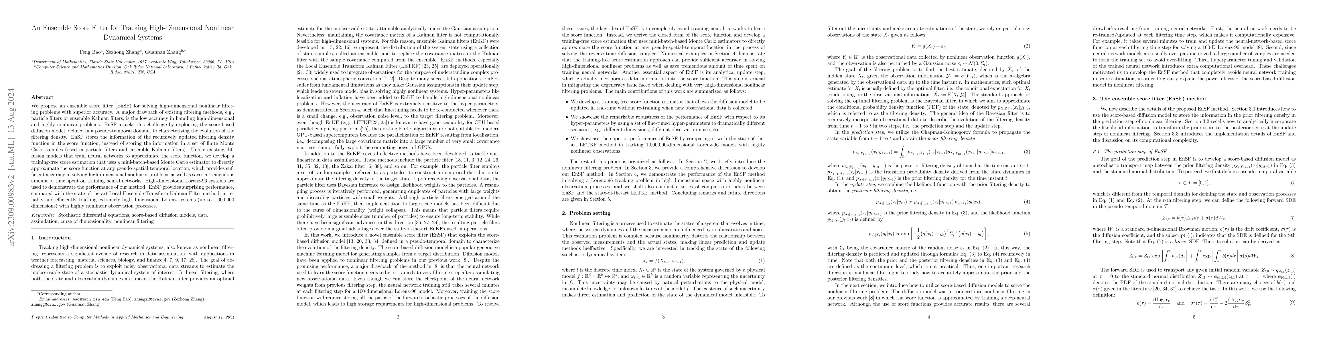 Thumbnail for An Ensemble Score Filter for Tracking High-Dimensional Nonlinear
  Dynamical Systems