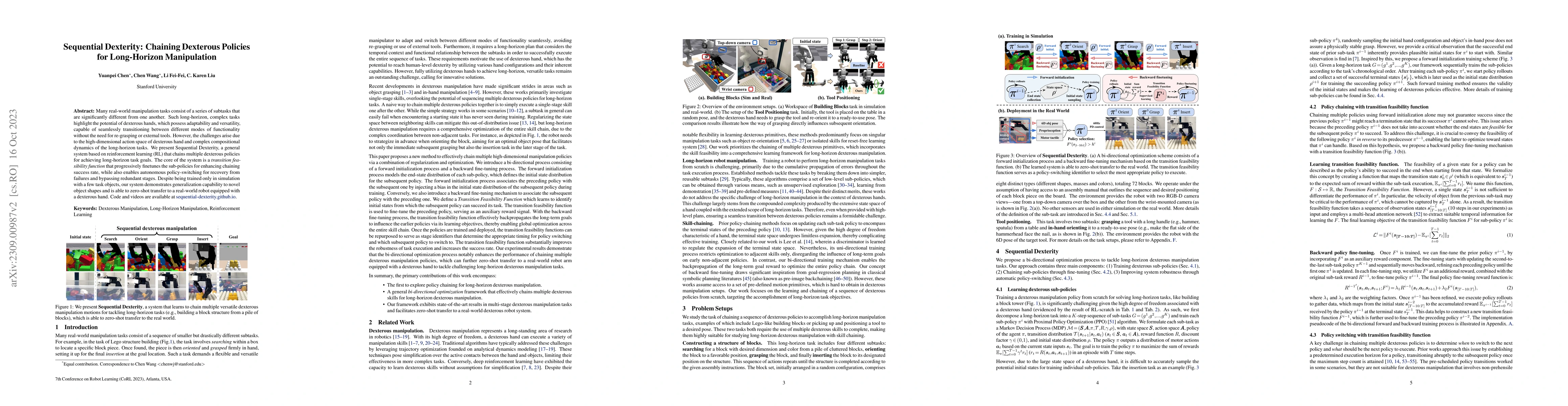 Thumbnail for Sequential Dexterity: Chaining Dexterous Policies for Long-Horizon
  Manipulation