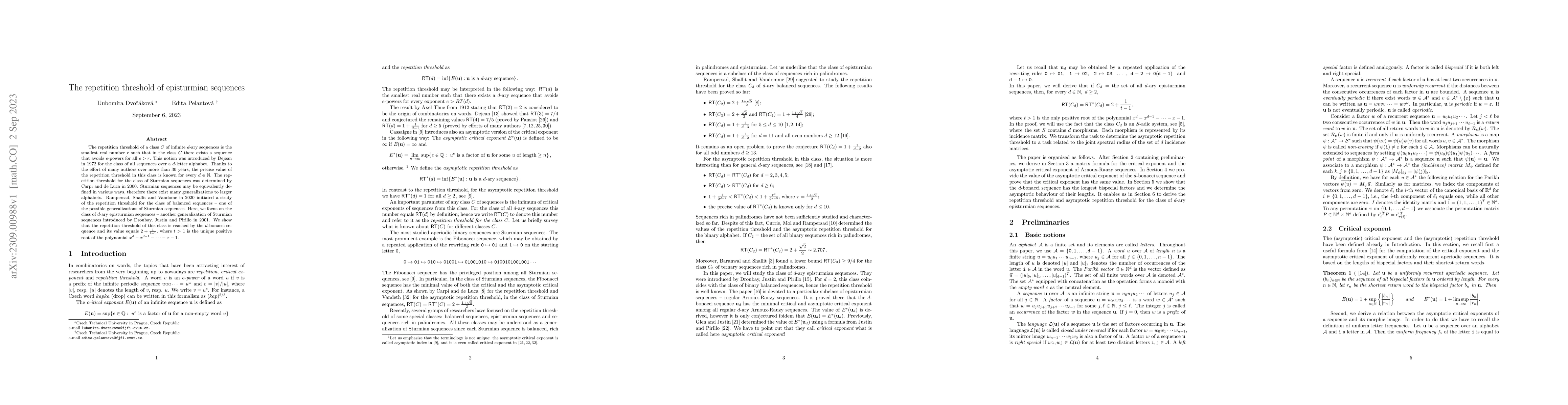 Thumbnail for The repetition threshold of episturmian sequences