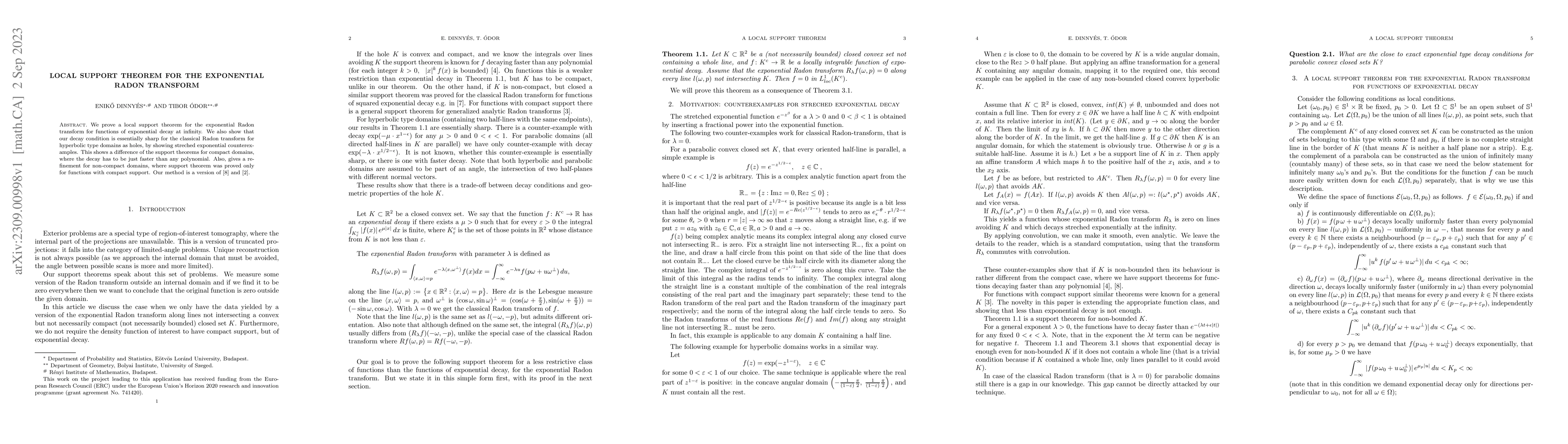 Thumbnail for Local support theorem for the exponential Radon transform