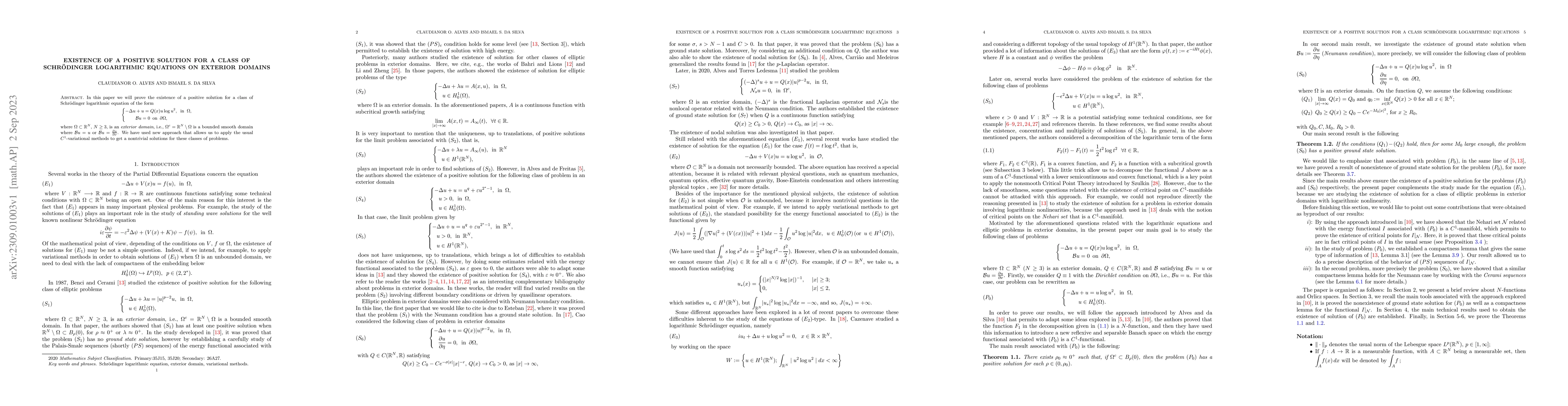 Thumbnail for Existence of a positive solution for a class of Schr\"odinger
  logarithmic equations on exterior domains