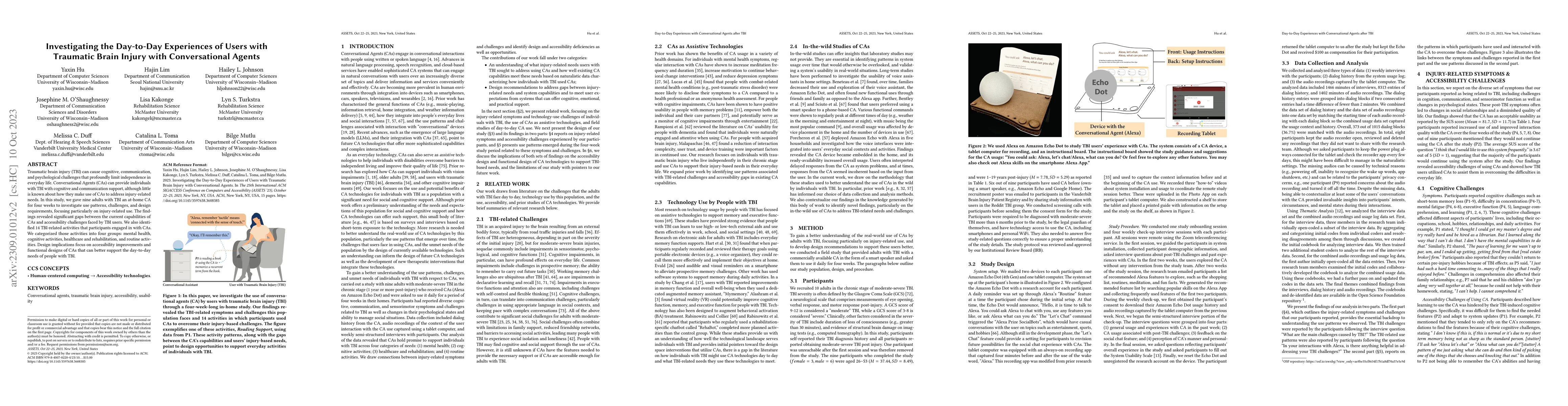 Thumbnail for Investigating the Day-to-Day Experiences of Users with Traumatic Brain
  Injury with Conversational Agents