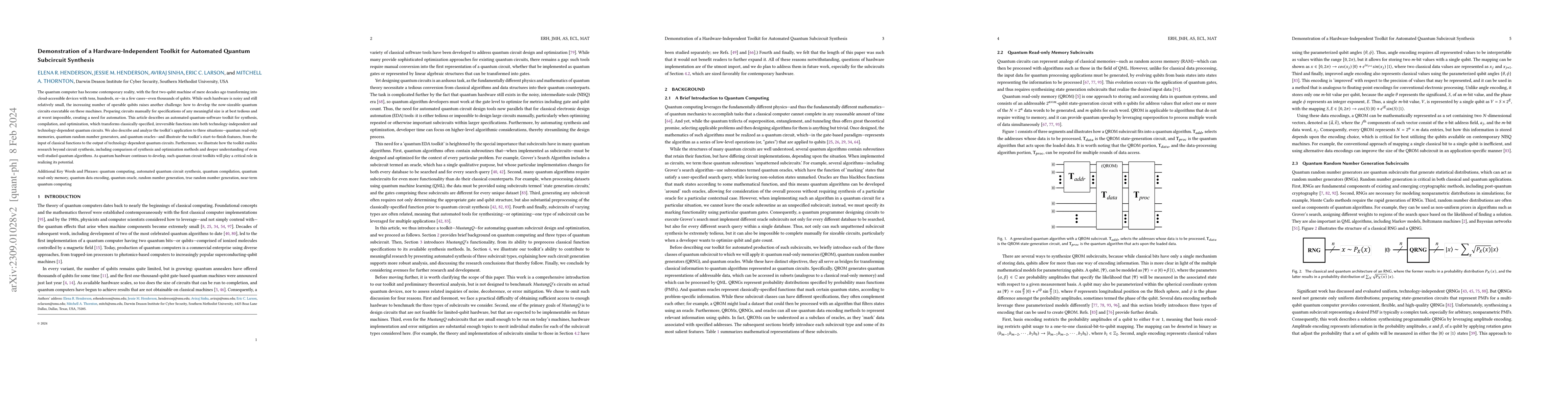 Thumbnail for Demonstration of a Hardware-Independent Toolkit for Automated Quantum
  Subcircuit Synthesis