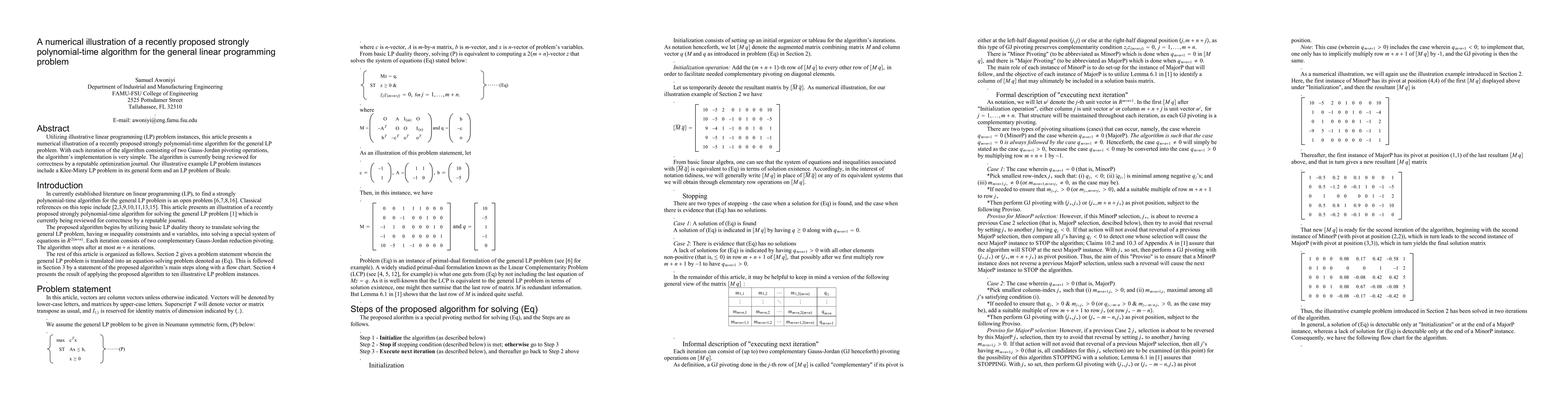 Thumbnail for A numerical illustration of a recently proposed strongly polynomial-time
  algorithm for the general linear programming problem