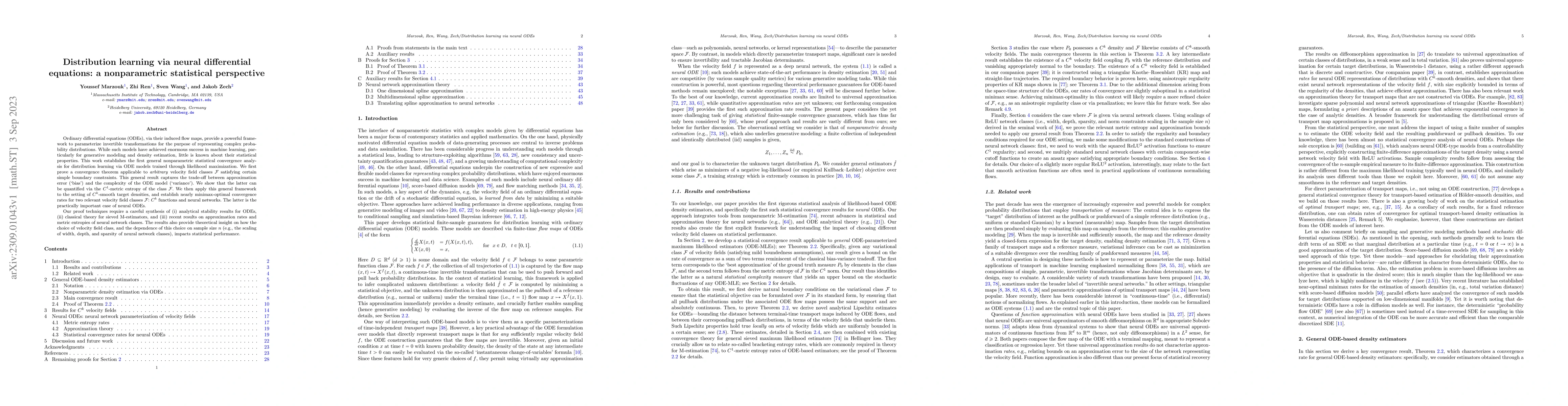 Thumbnail for Distribution learning via neural differential equations: a nonparametric
  statistical perspective