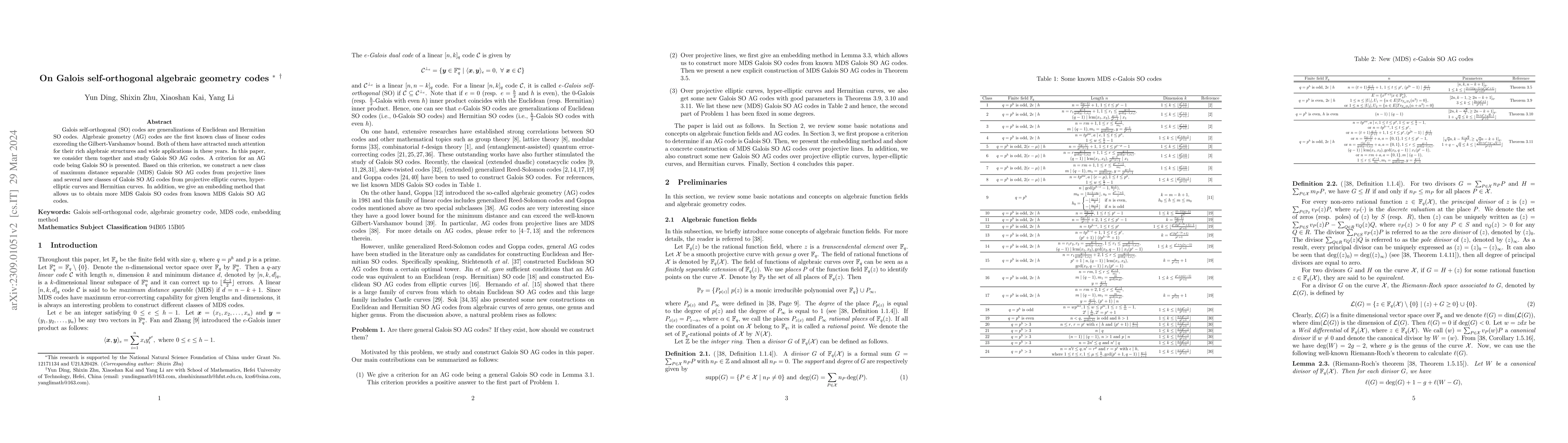 Thumbnail for On Galois self-orthogonal algebraic geometry codes