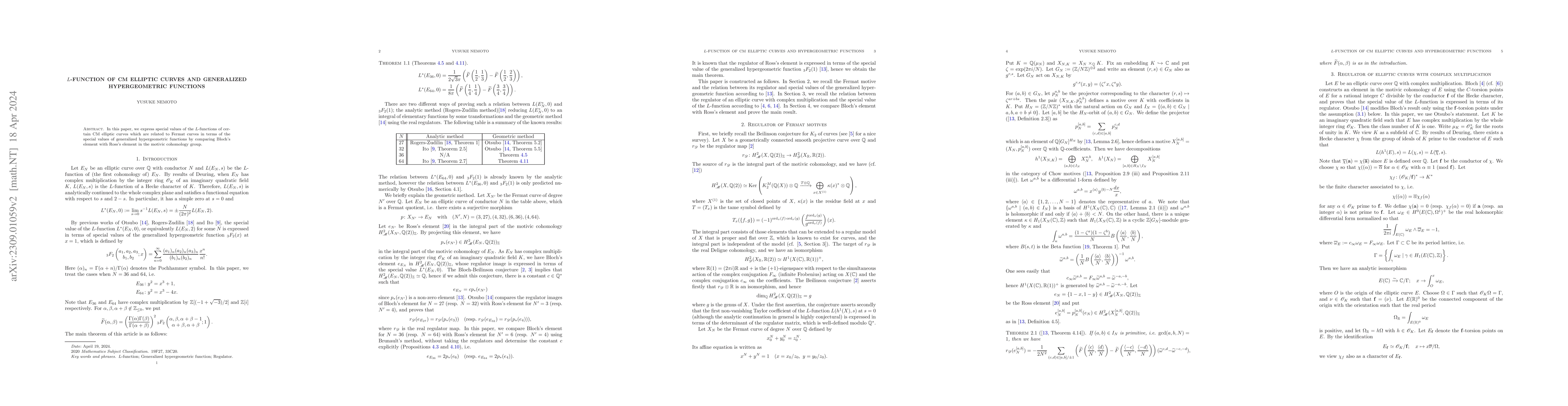 Thumbnail for $L$-function of CM elliptic curves and generalized hypergeometric
  functions