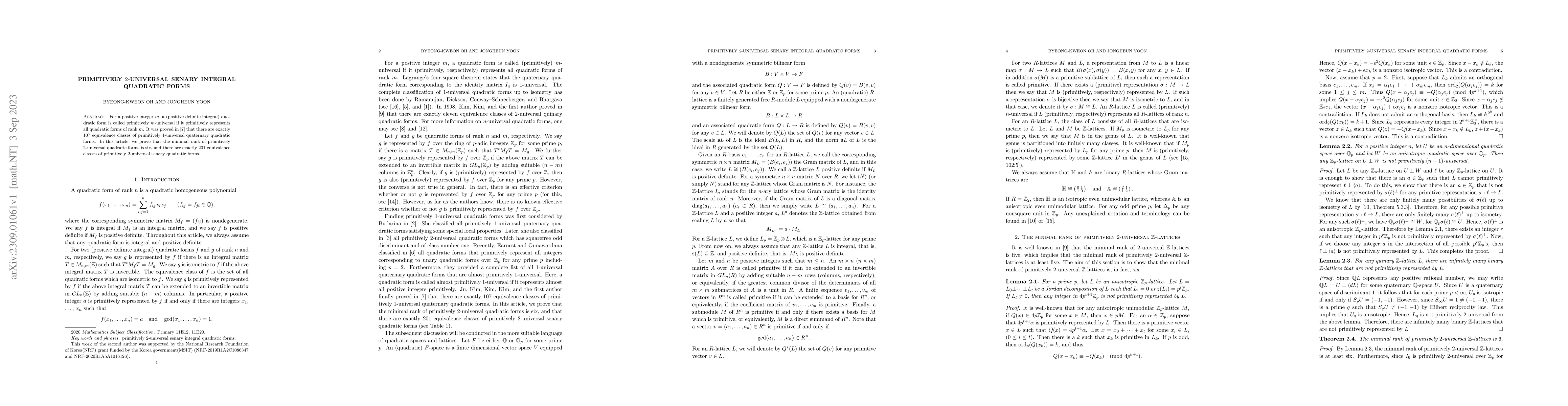 Thumbnail for Primitively $2$-universal senary integral quadratic forms