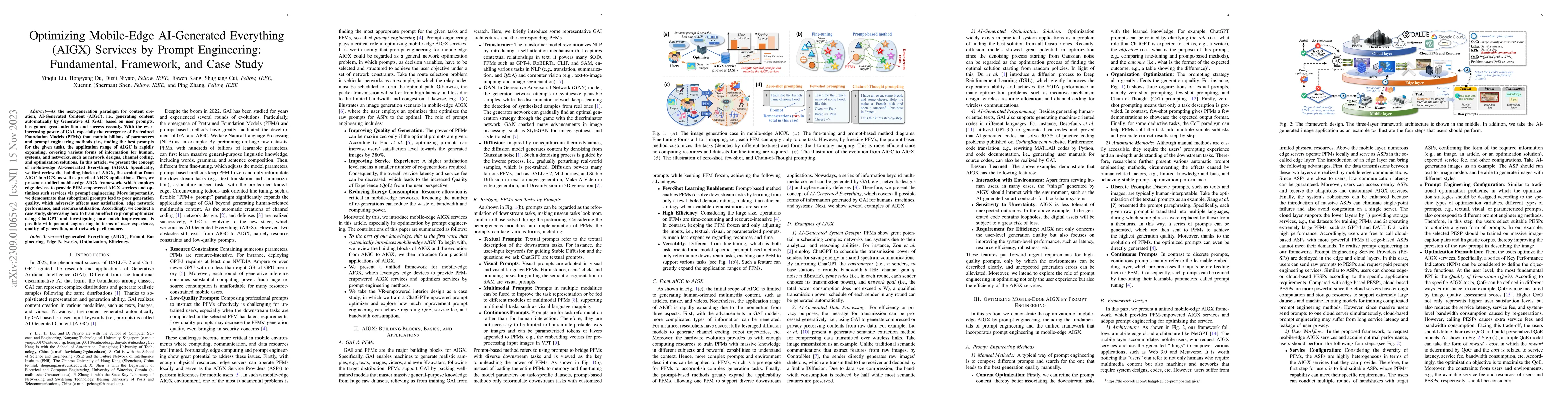 Thumbnail for Optimizing Mobile-Edge AI-Generated Everything (AIGX) Services by Prompt
  Engineering: Fundamental, Framework, and Case Study