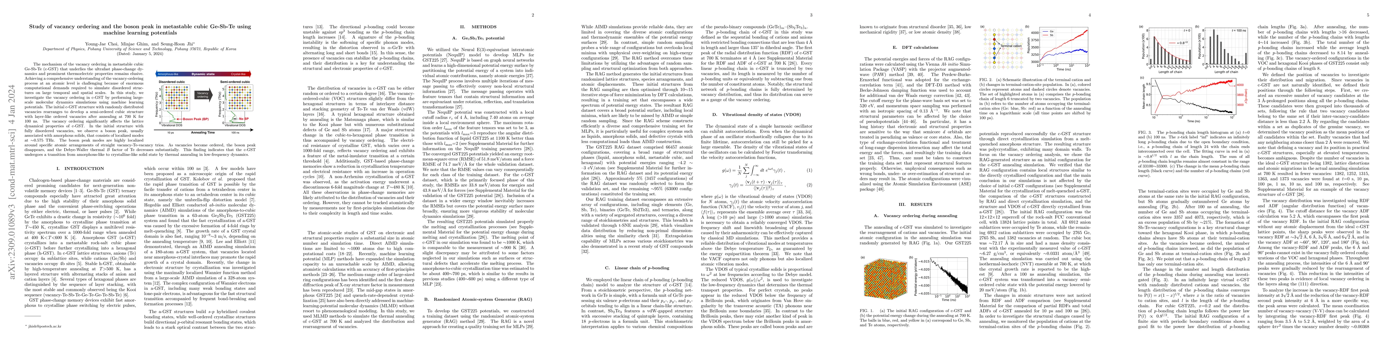 Thumbnail for Study of vacancy ordering and the boson peak in metastable cubic
  Ge-Sb-Te using machine learning potentials
