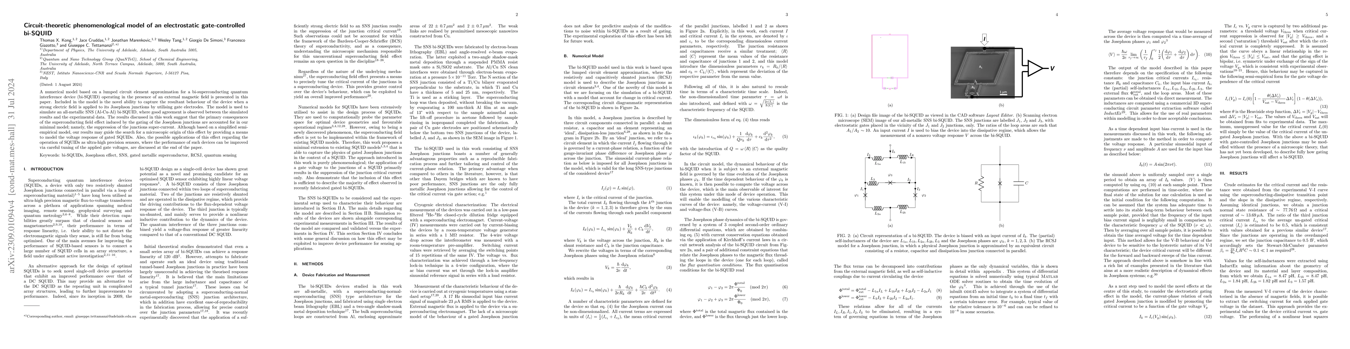 Thumbnail for Circuit-theoretic phenomenological model of an electrostatic
  gate-controlled bi-SQUID