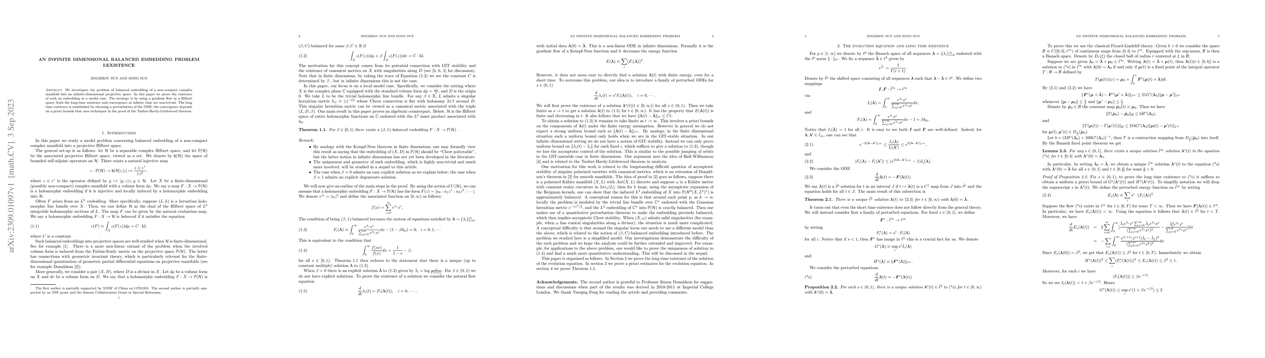 Thumbnail for An infinite dimensional balanced embedding problem I:existence