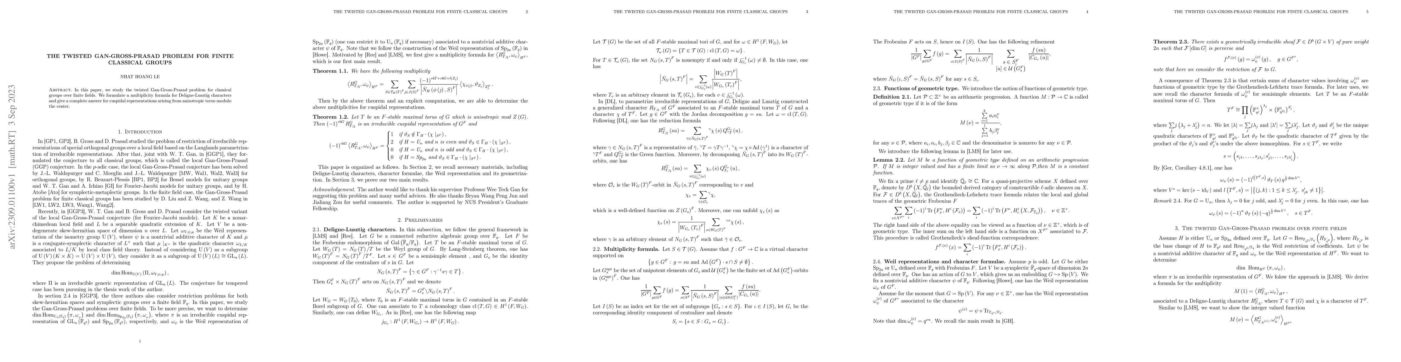 Thumbnail for The twisted Gan-Gross-Prasad problem for finite classical groups