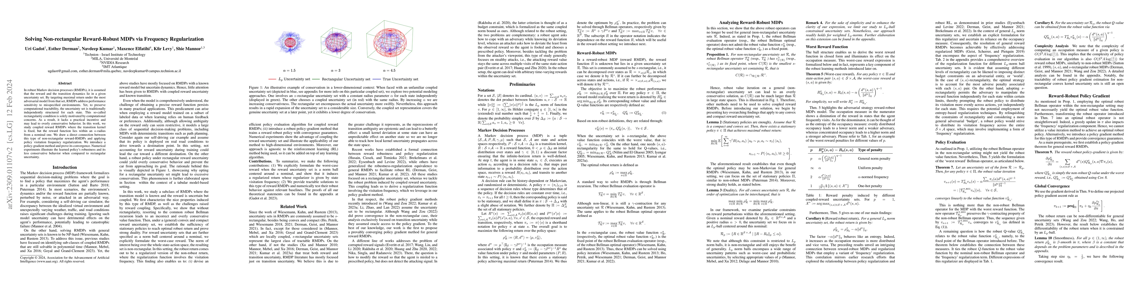 Thumbnail for Solving Non-Rectangular Reward-Robust MDPs via Frequency Regularization