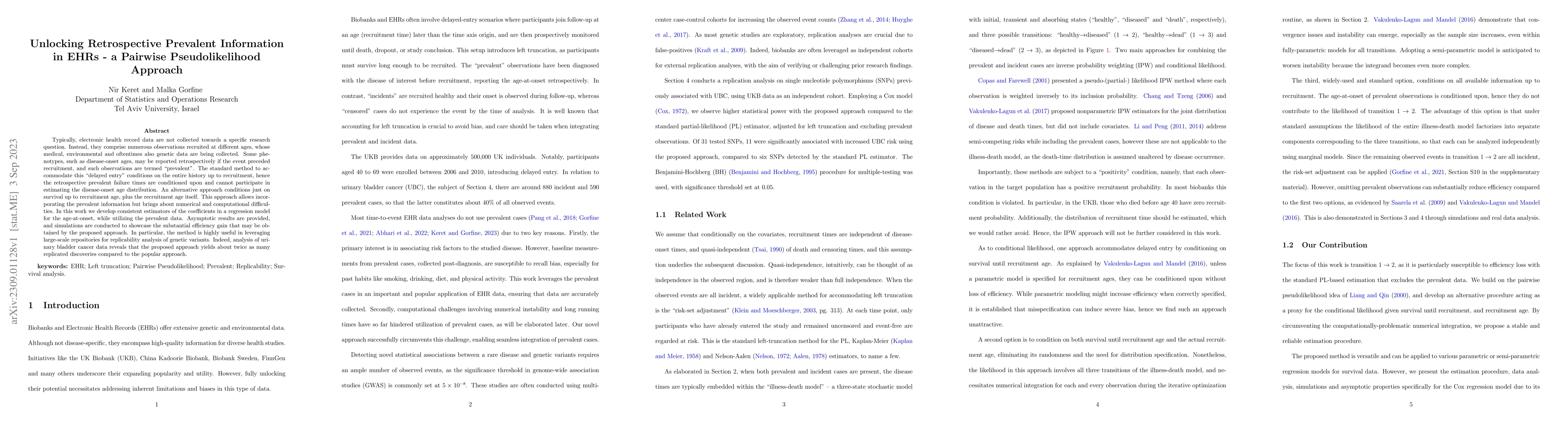 Thumbnail for Unlocking Retrospective Prevalent Information in EHRs -- a Pairwise
  Pseudolikelihood Approach