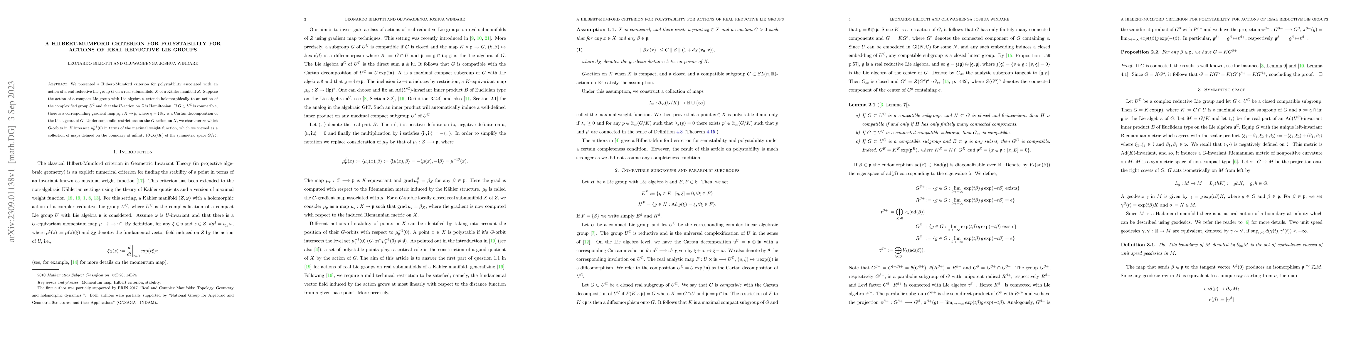 Thumbnail for A Hilbert-Mumford Criterion for polystability for actions of real
  reductive Lie groups