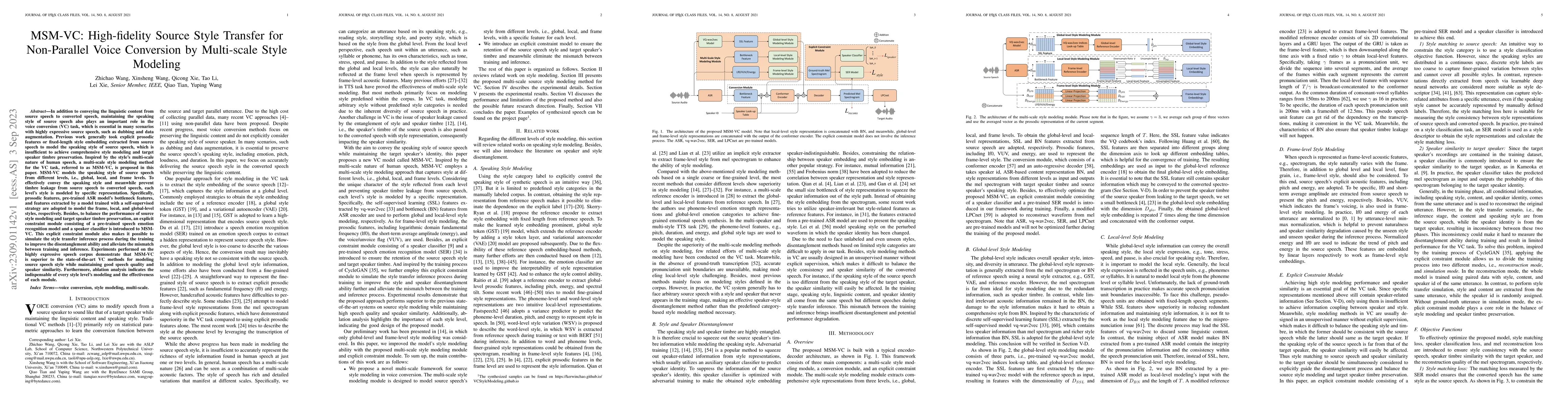 Thumbnail for MSM-VC: High-fidelity Source Style Transfer for Non-Parallel Voice
  Conversion by Multi-scale Style Modeling