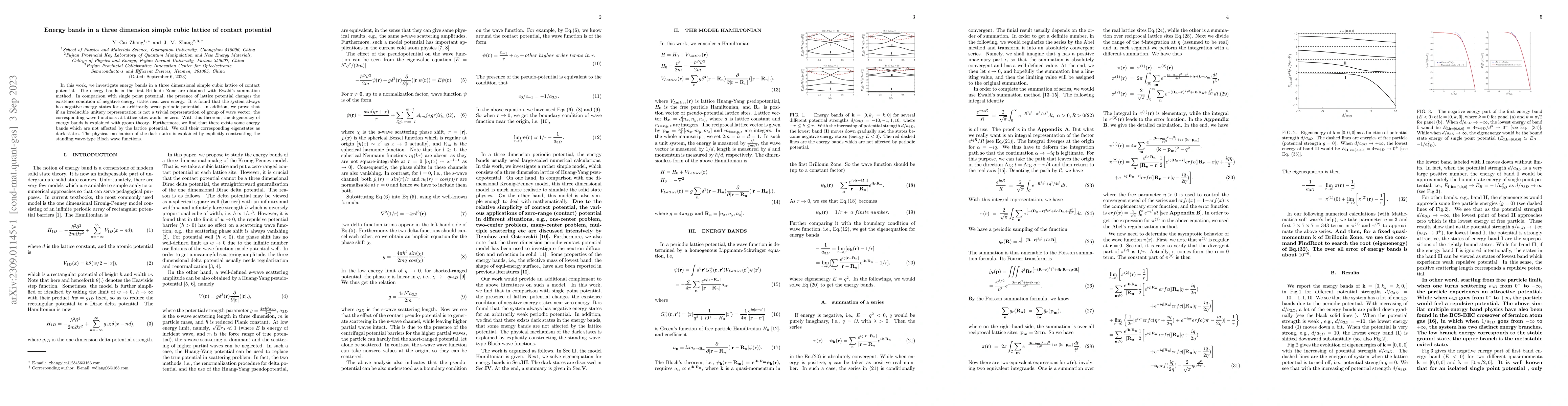 Thumbnail for Energy bands in a three dimension simple cubic lattice of contact
  potential