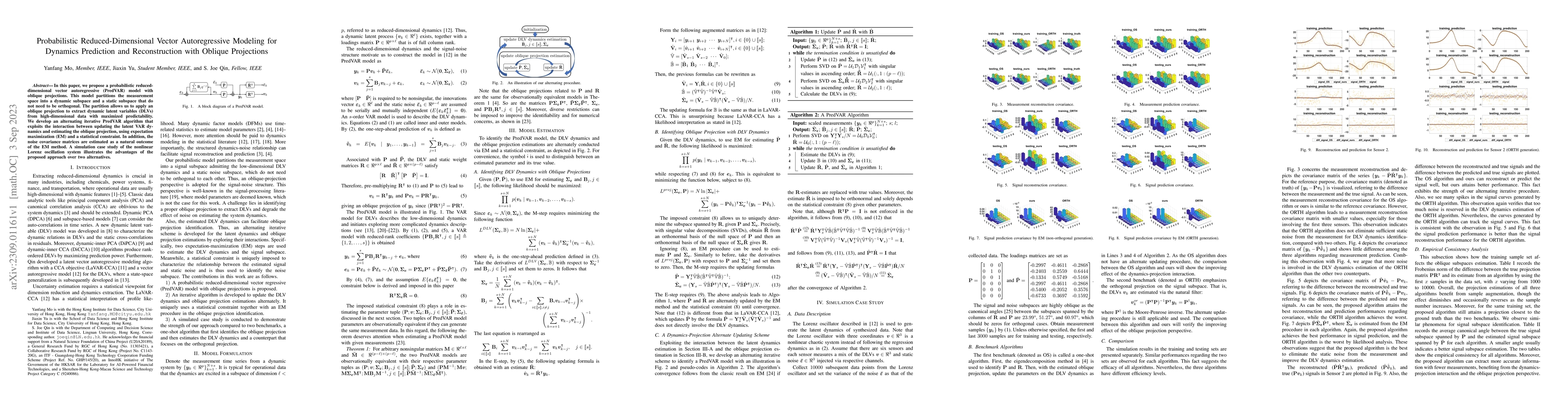 Thumbnail for Probabilistic Reduced-Dimensional Vector Autoregressive Modeling for
  Dynamics Prediction and Reconstruction with Oblique Projections