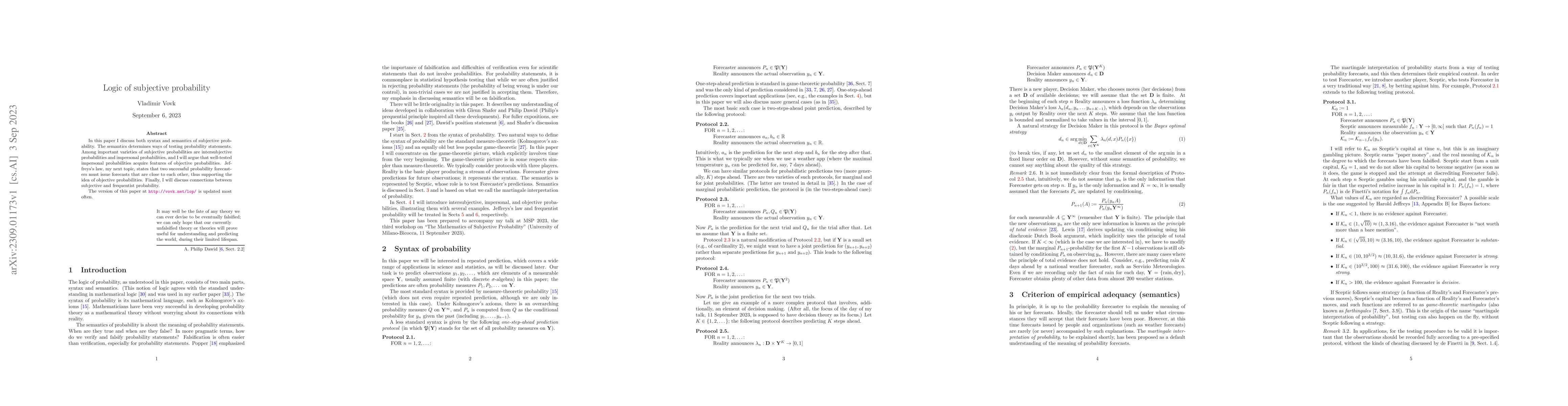 Thumbnail for Logic of subjective probability