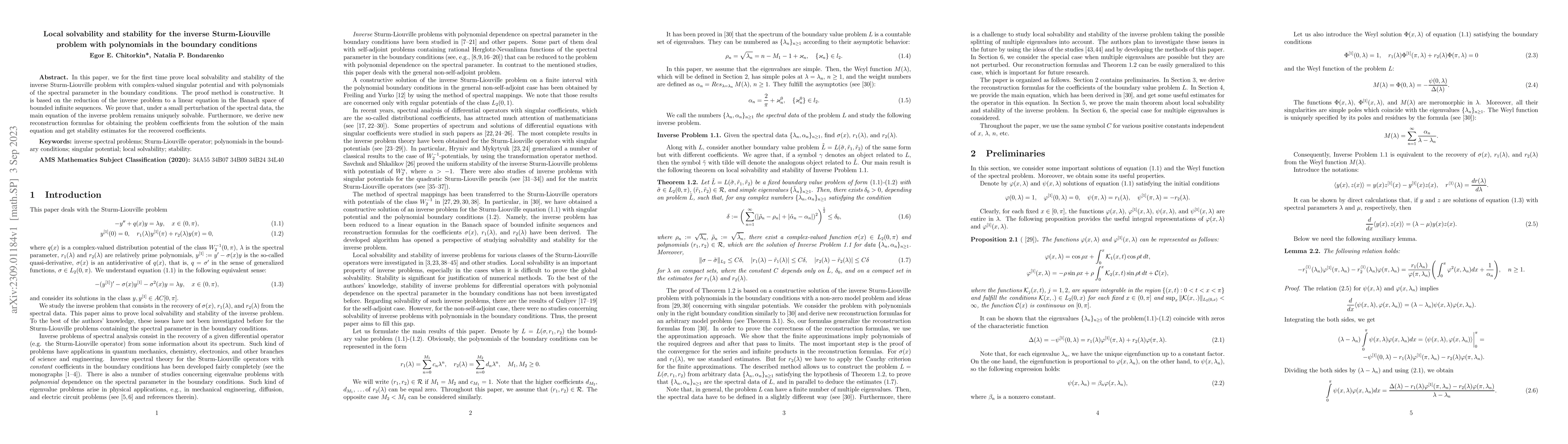 Thumbnail for Local solvability and stability for the inverse Sturm-Liouville problem
  with polynomials in the boundary conditions