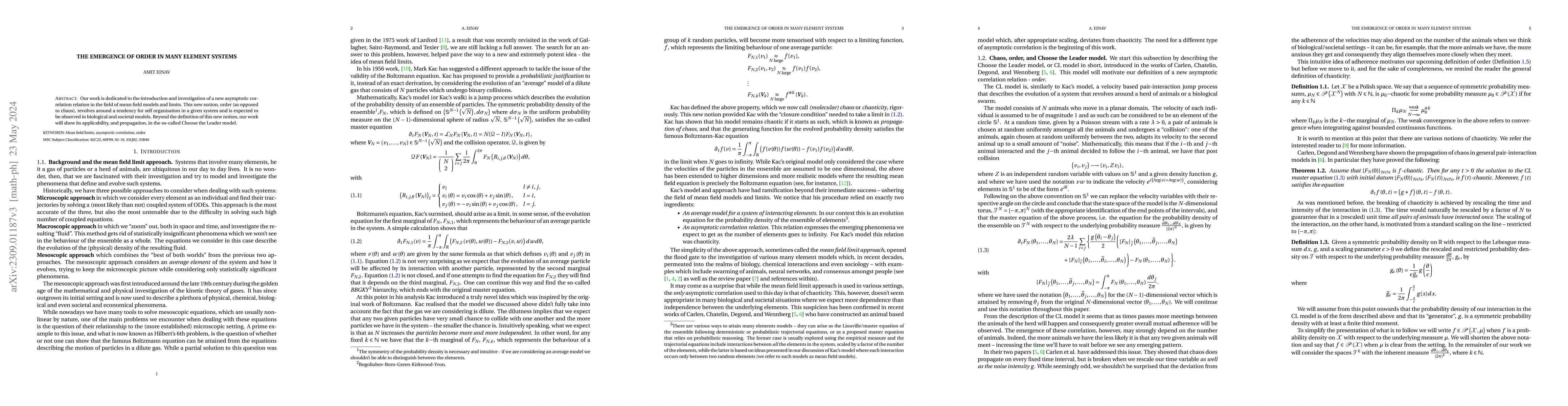 Thumbnail for The emergence of order in many element systems