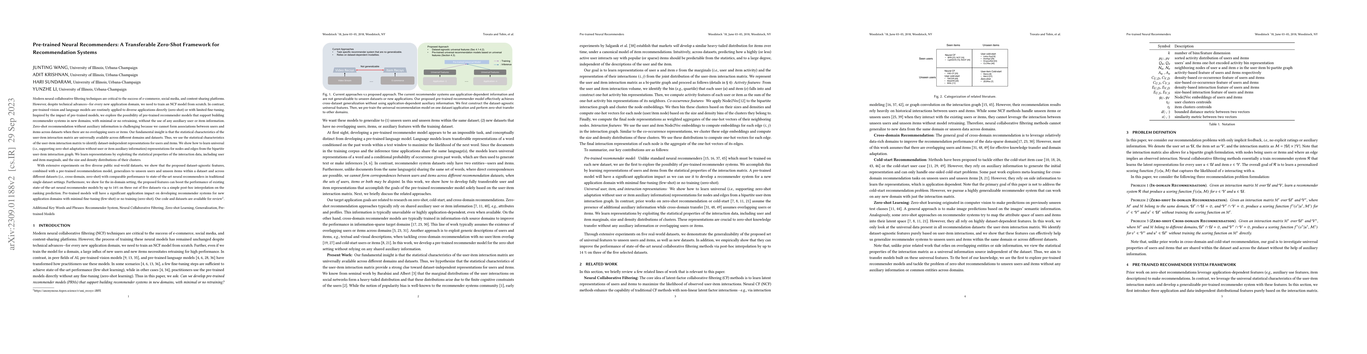 Thumbnail for Pre-trained Neural Recommenders: A Transferable Zero-Shot Framework for
  Recommendation Systems