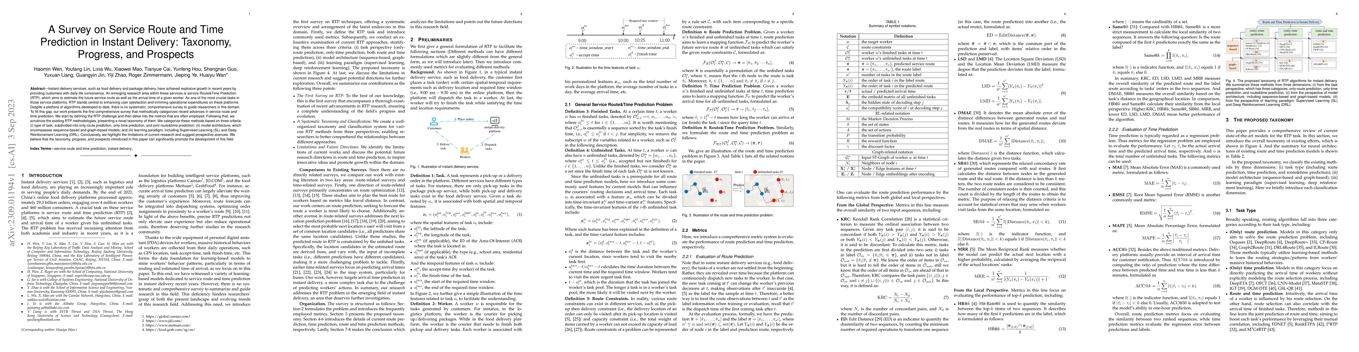 Thumbnail for A Survey on Service Route and Time Prediction in Instant Delivery:
  Taxonomy, Progress, and Prospects