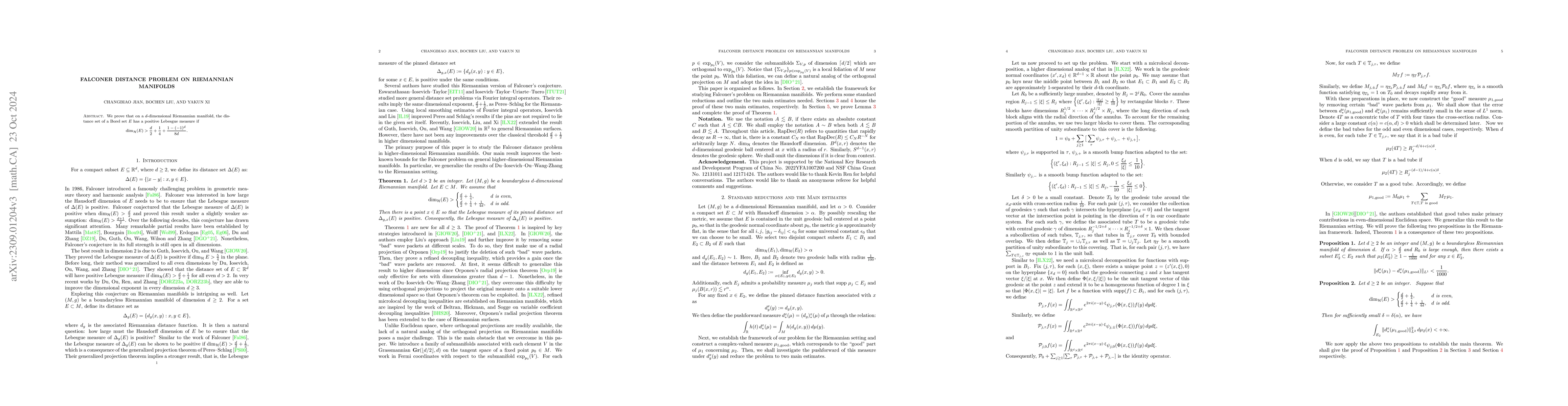 Thumbnail for Falconer distance problem on Riemannian manifolds