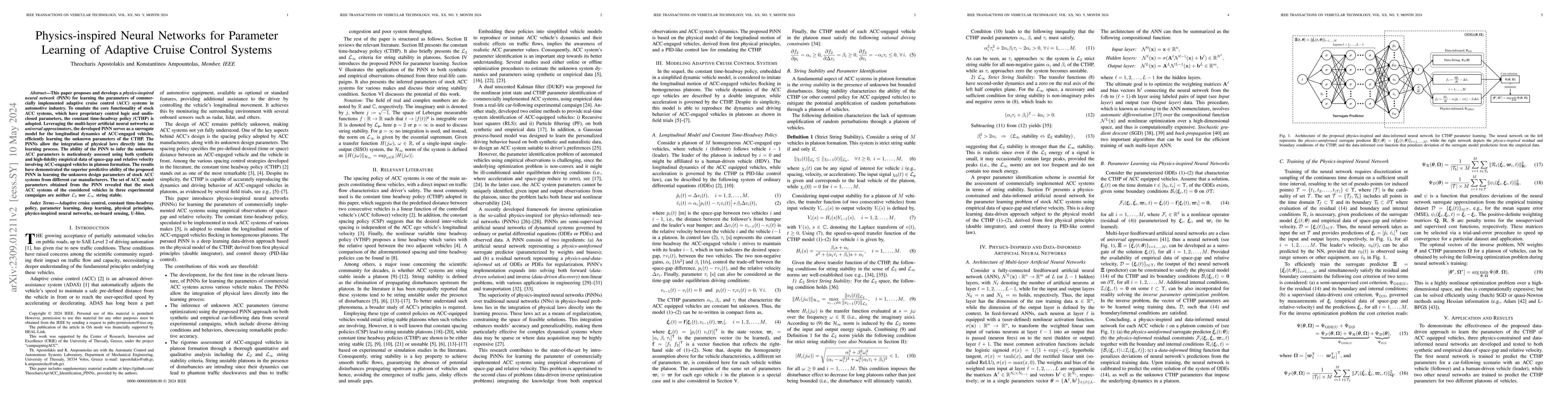 Thumbnail for Physics-inspired Neural Networks for Parameter Learning of Adaptive
  Cruise Control Systems