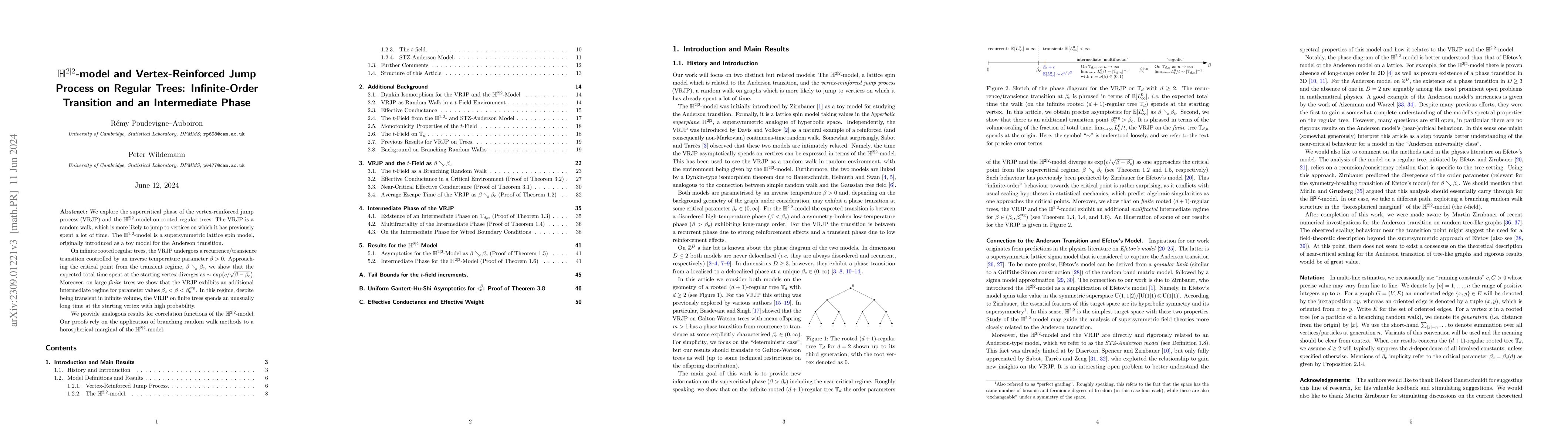 Thumbnail for $\mathbb{H}^{2|2}$-model and Vertex-Reinforced Jump Process on Regular
  Trees: Infinite-Order Transition and an Intermediate Phase