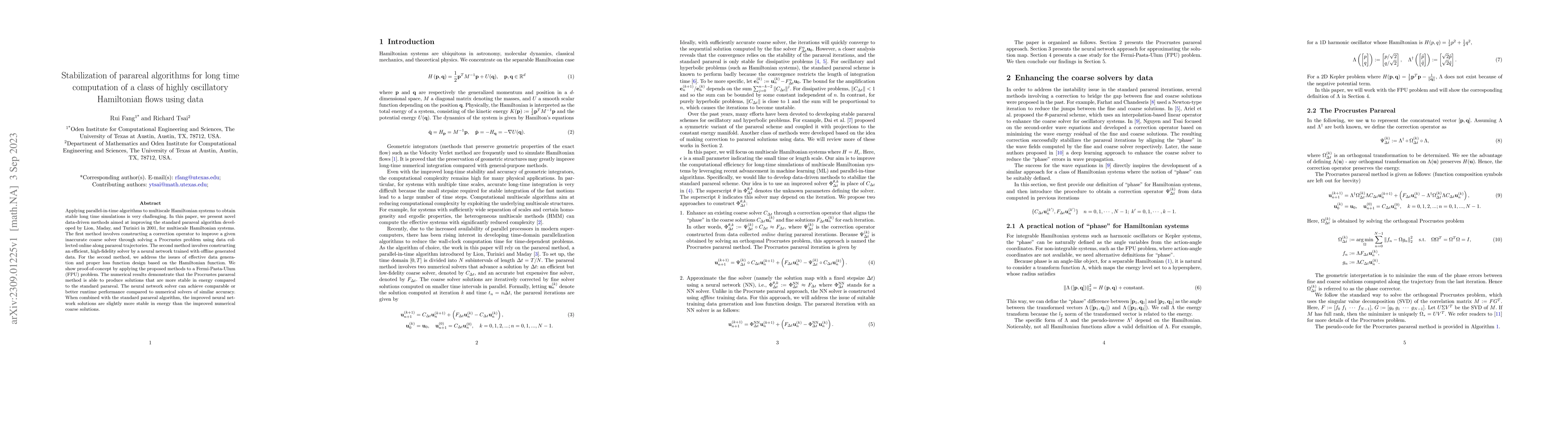 Thumbnail for Stabilization of parareal algorithms for long time computation of a
  class of highly oscillatory Hamiltonian flows using data