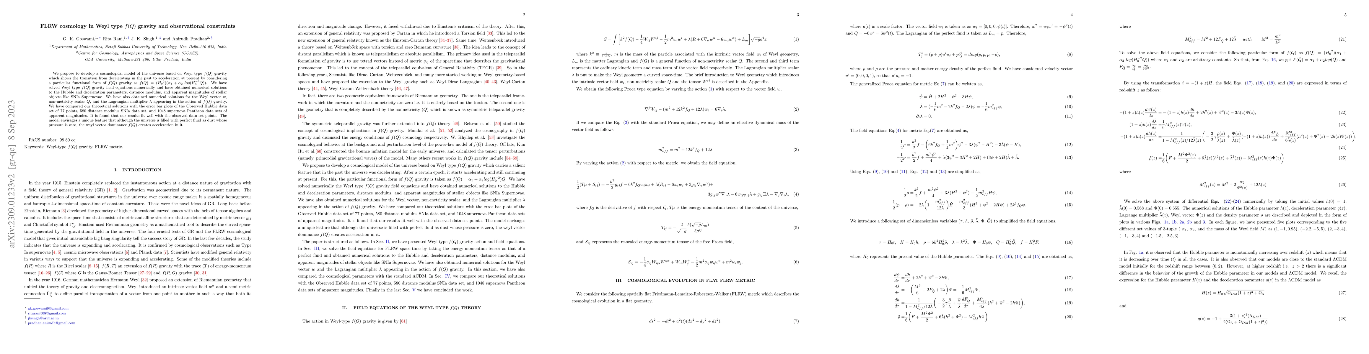 Thumbnail for An FLRW accelerating universe model in Weyl type $f(Q)$ gravity and
  Observational Constraints