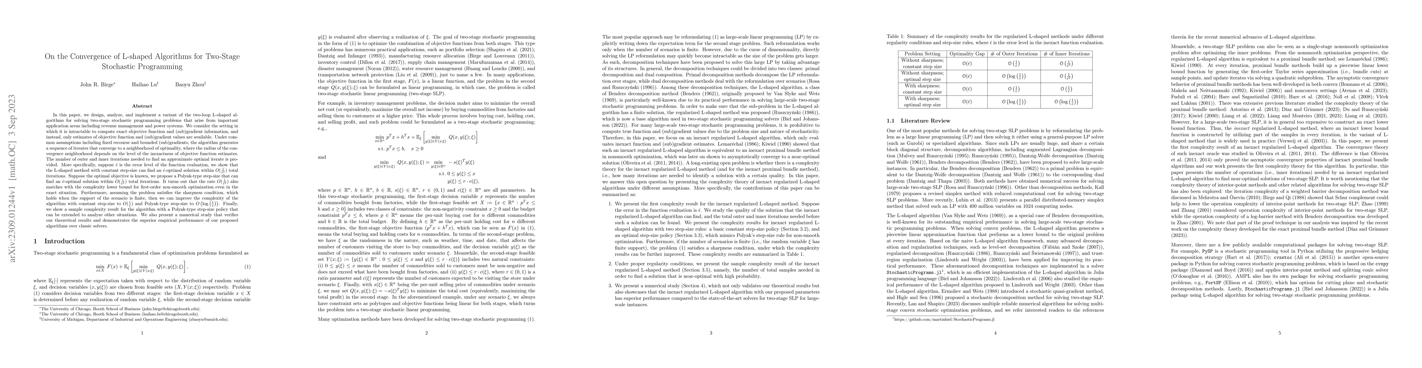 Thumbnail for On the Convergence of L-shaped Algorithms for Two-Stage Stochastic
  Programming