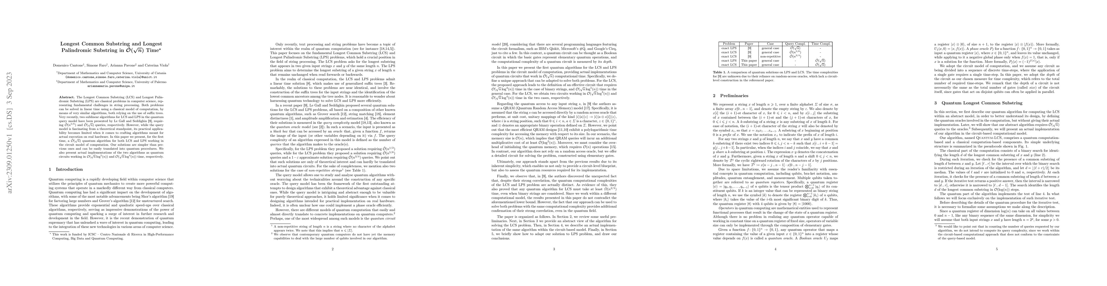 Thumbnail for Longest Common Substring and Longest Palindromic Substring in
  $\tilde{\mathcal{O}}(\sqrt{n})$ Time