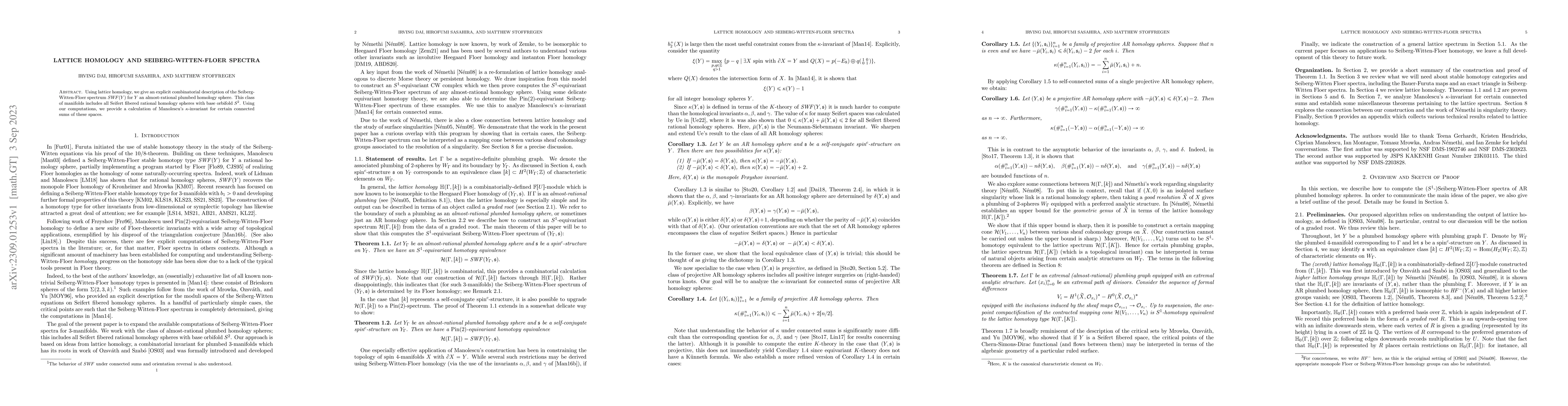 Thumbnail for Lattice homology and Seiberg-Witten-Floer spectra