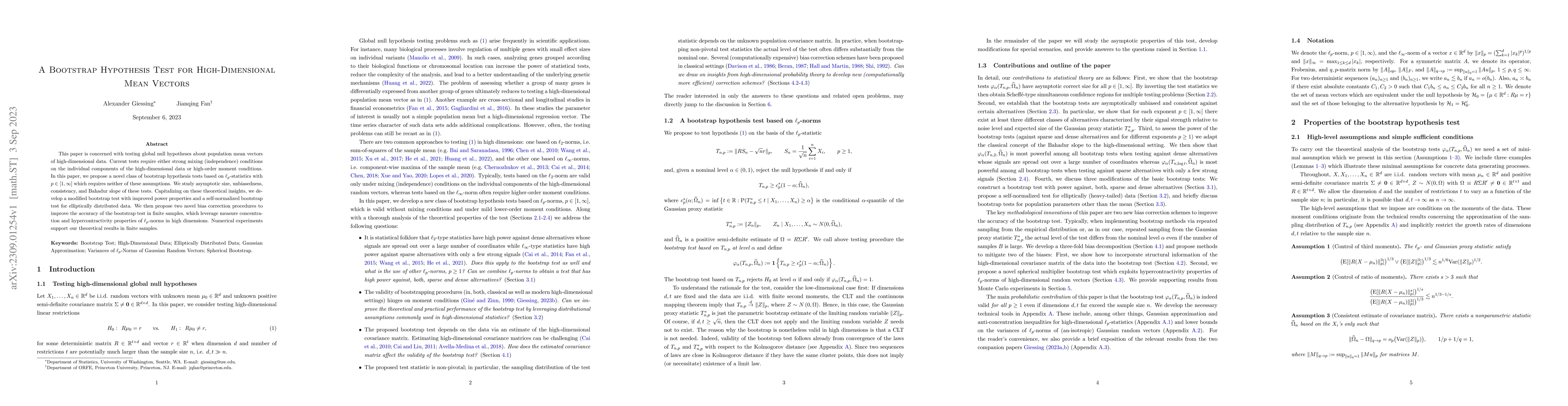 Thumbnail for A Bootstrap Hypothesis Test for High-Dimensional Mean Vectors