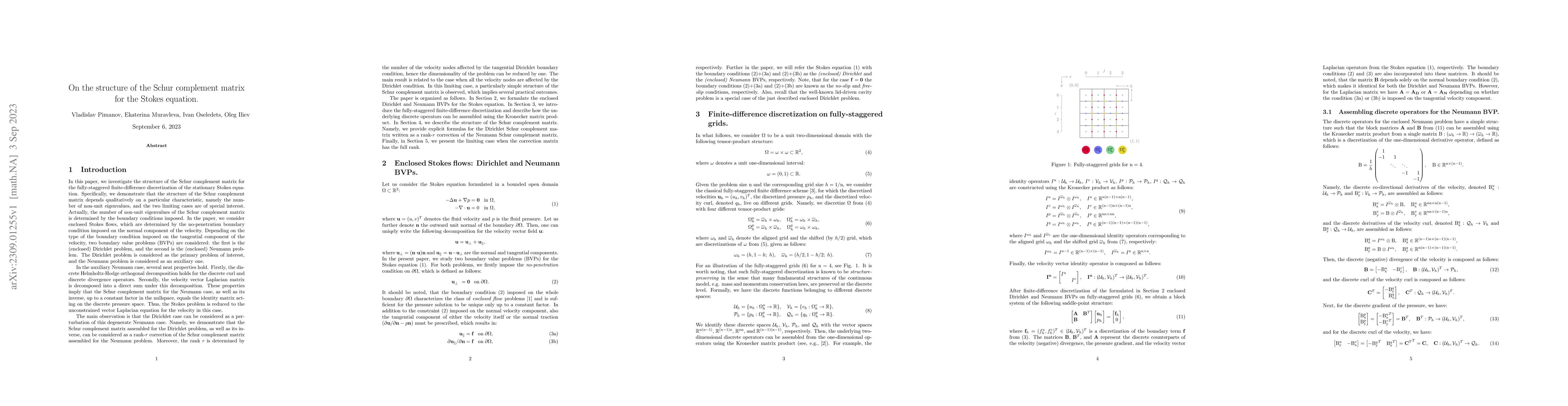 Thumbnail for On the structure of the Schur complement matrix for the Stokes equation