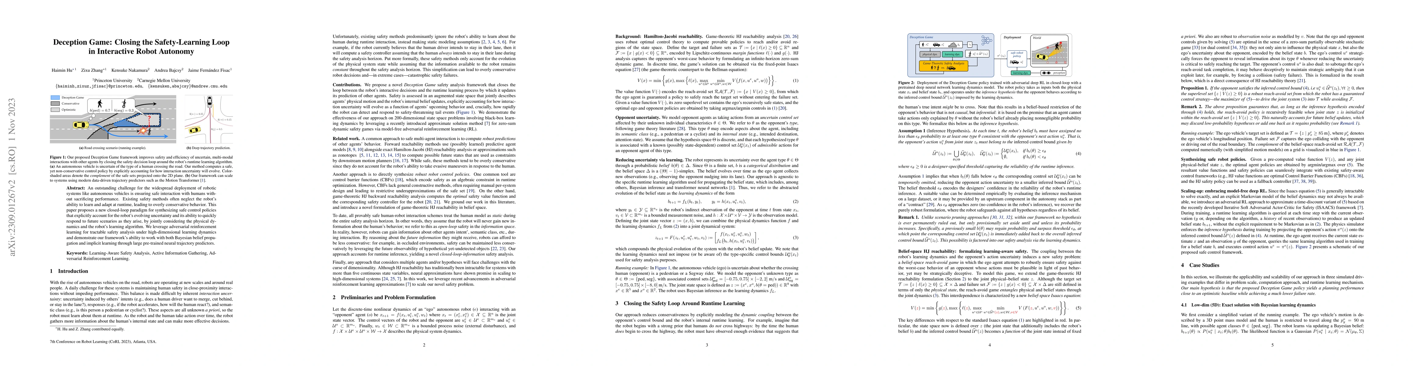 Thumbnail for Deception Game: Closing the Safety-Learning Loop in Interactive Robot
  Autonomy