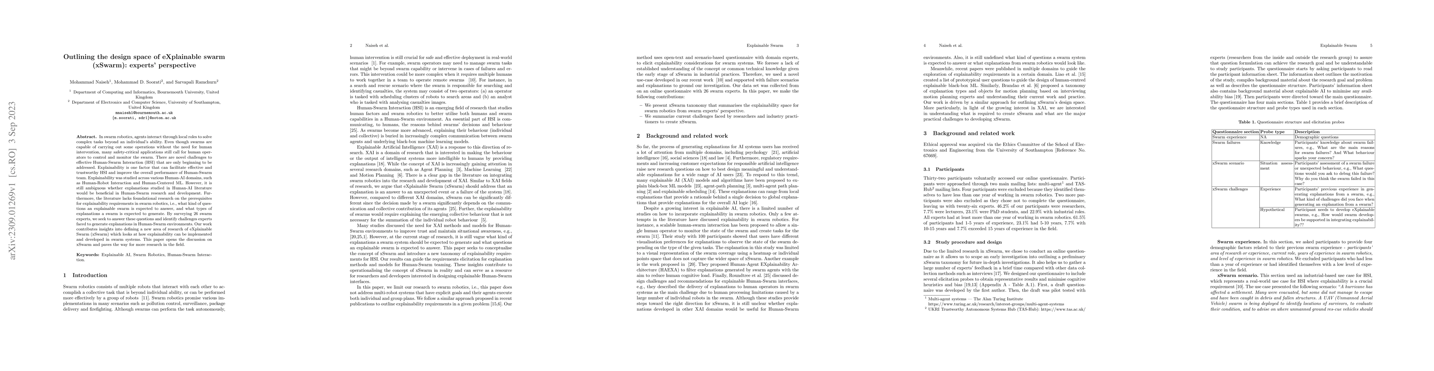Thumbnail for Outlining the design space of eXplainable swarm (xSwarm): experts
  perspective