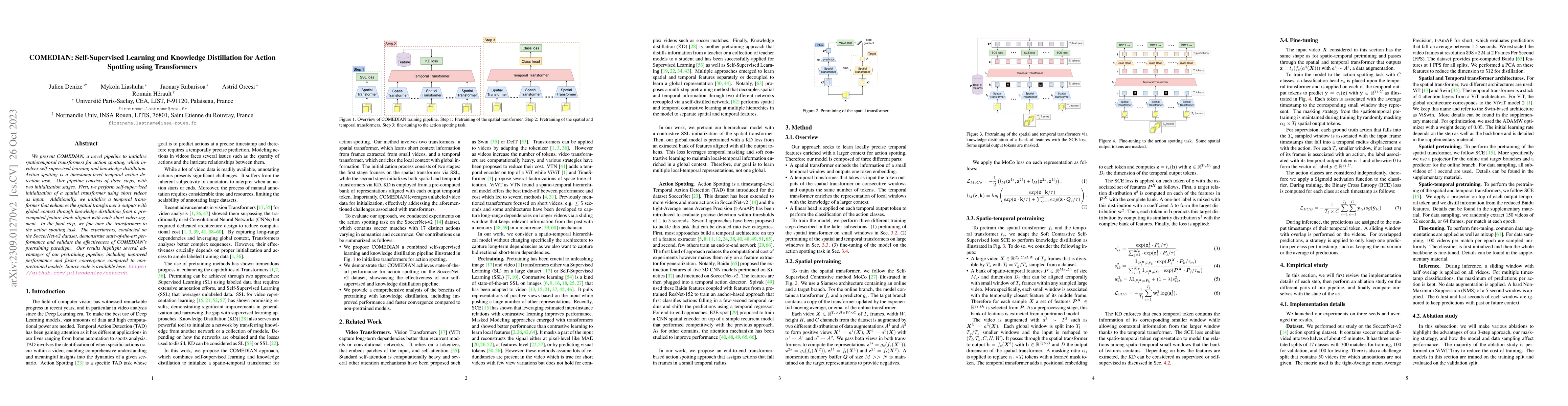 Thumbnail for COMEDIAN: Self-Supervised Learning and Knowledge Distillation for Action
  Spotting using Transformers