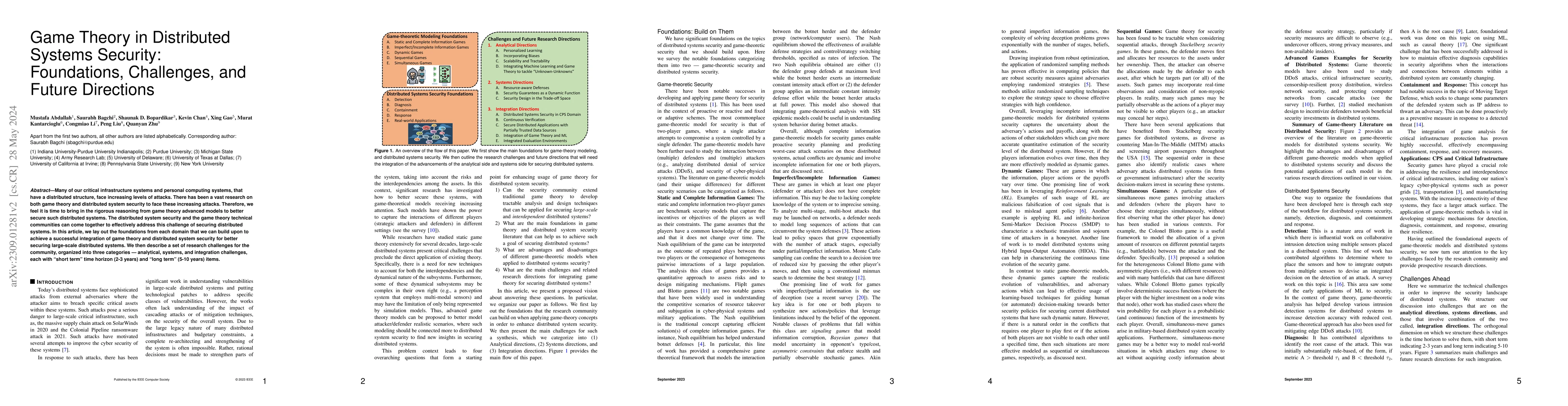 Thumbnail for Game Theory in Distributed Systems Security: Foundations, Challenges,
  and Future Directions