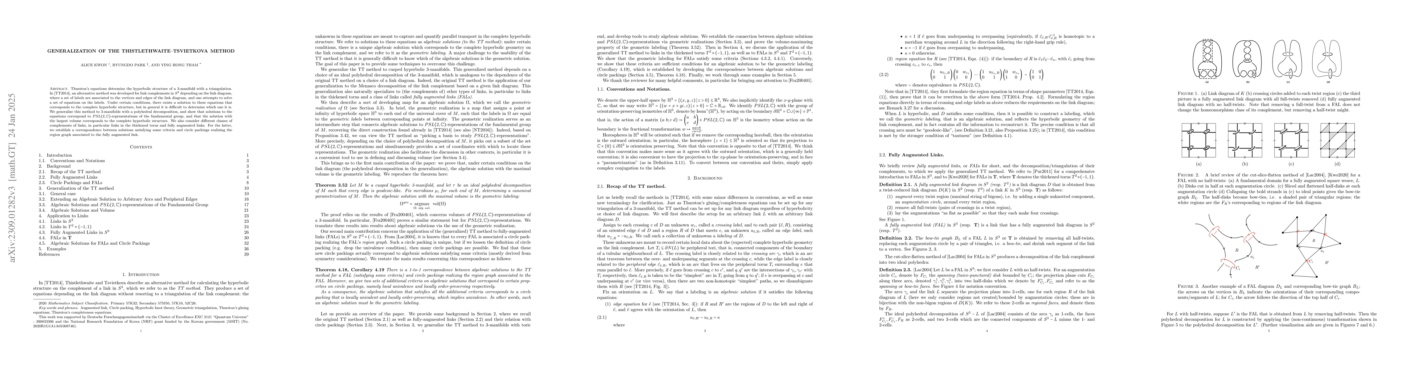 Thumbnail for Generalization of the Thistlethwaite--Tsvietkova Method