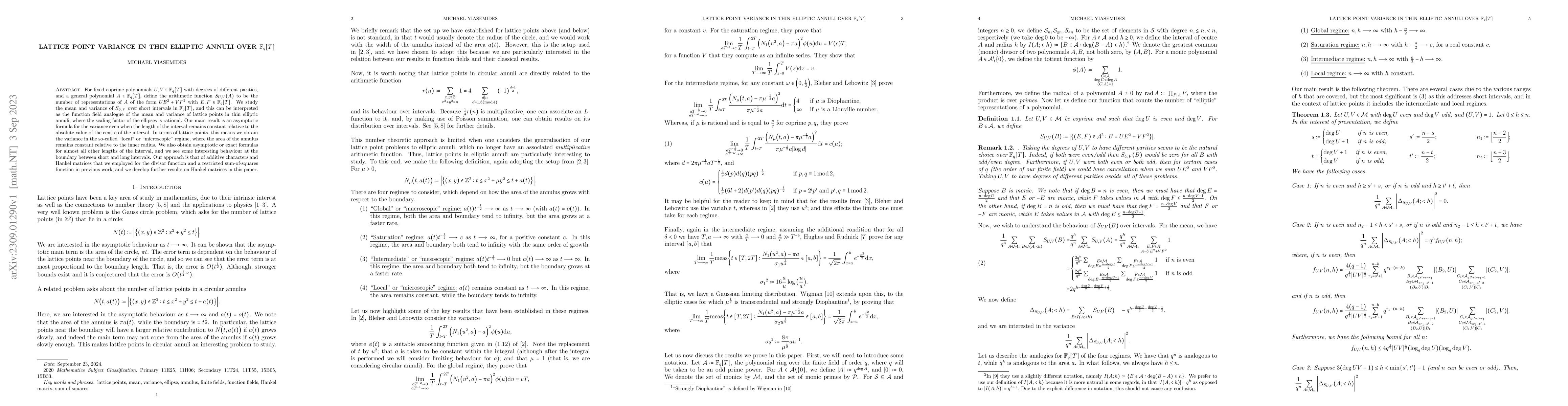 Thumbnail for Lattice Point Variance in Thin Elliptic Annuli over $\mathbb{F}_q [T]$